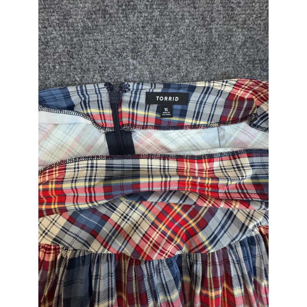 Torrid Plaid Tiered Ruffle Mini Skirt Red White Blue Tartan Plus Size 16 - Picture 2 of 4